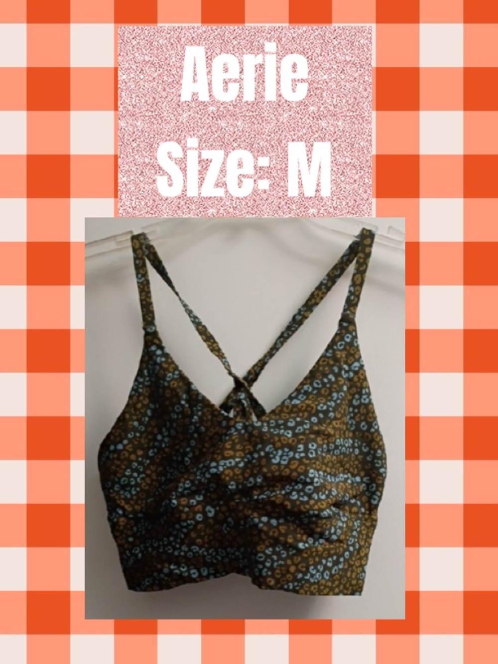 aerie Olive Green and Blue Leopard Print  Sports Bra